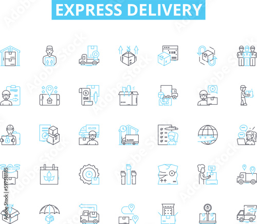 Express delivery linear icons set. Quick, Expedited, Swift, Rapid, Instant, Lightning, Blitz line vector and concept signs. Hustle,Turbo,Sonic outline illustrations Generative AI