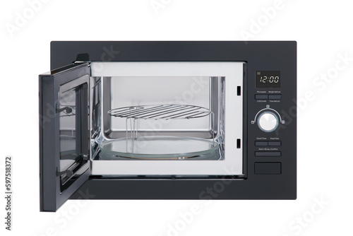 opened microwave isolated on white 
