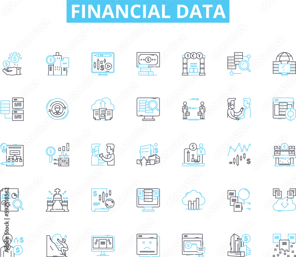 Financial data linear icons set. Investments, Stocks, Bonds, Income, Dividends, Trading, Forecasting line vector and concept signs. Budgeting,Analysis,ROI (Return on Investment) outline Generative AI