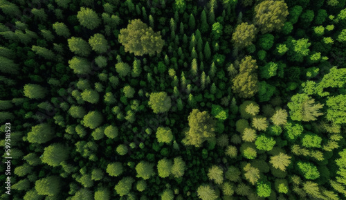 An aerial view of a forest with trees and the word forest on it. Generative Ai