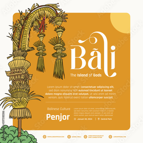Penjor Indonesia balinese culture layout idea for poster design illustration