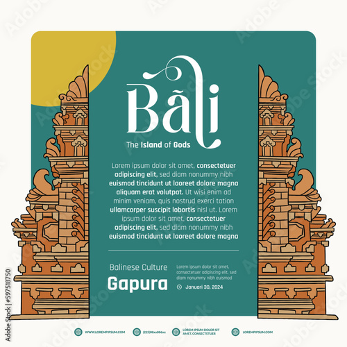 Gapura Indonesia balinese culture layout idea for poster design illustration