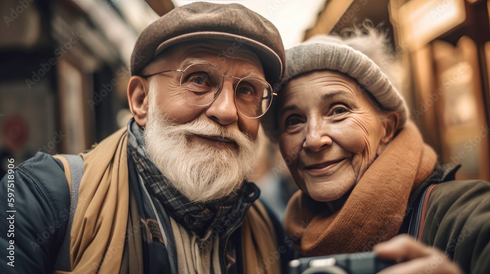 Selfie Time: An AI-Generated Image of an Elderly Man and Woman Enjoying Their Vacation