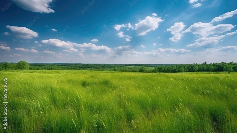 Green Grass and Blue Sky in the Steppe (AI Generated) Green Grass and Blue Sky in the Steppe (AI Generated)