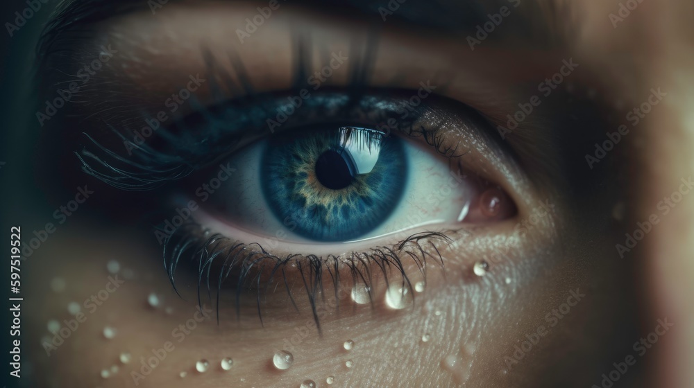 Water Droplets on a Girl’s Eye in Close-up (AI Generated)