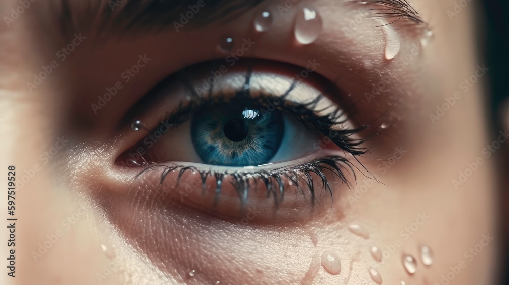 Macro Shot of a Wet Eye of a Young Woman (AI Generated)
