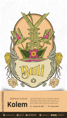 Indonesian culture bali kolem illustration design idea template