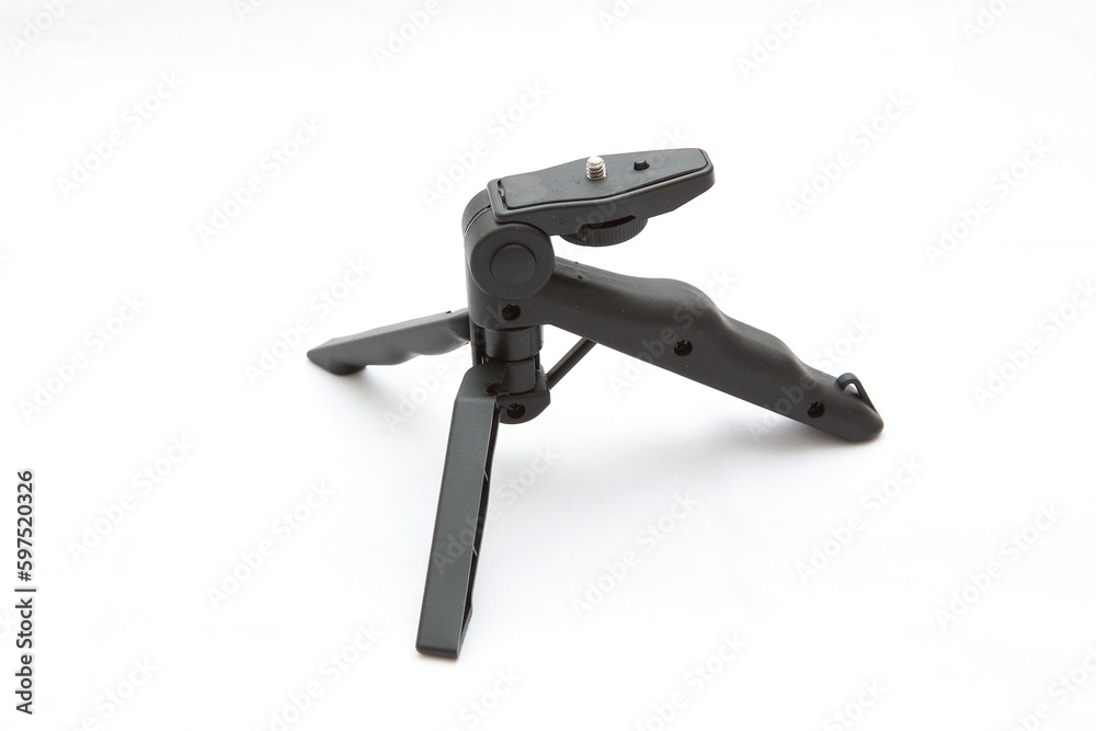 The mini tripod is made of plastic that can be folded.