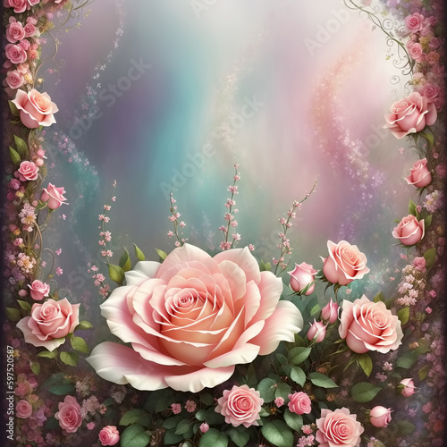 Pink roses. Lush flower bac...