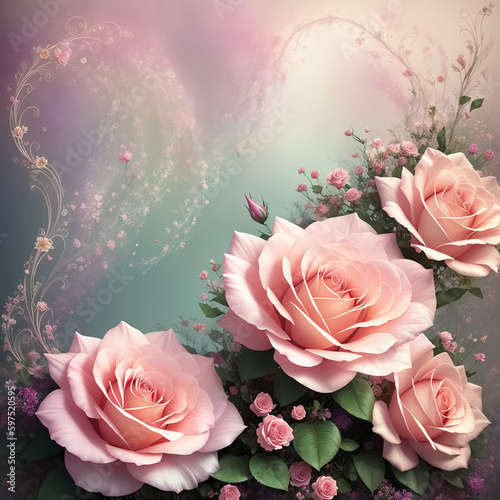 Pink roses. Lush flower bac...