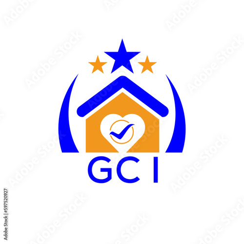 GCI House logo Letter logo and icon. Blue vector image on white background. KJG house Monogram home logo picture design and best business icon. 
 photo