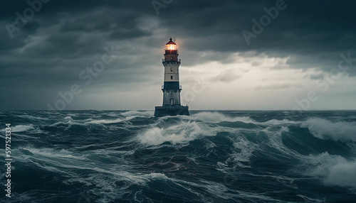 Beacon guides nautical vessel through dangerous storm generated by AI