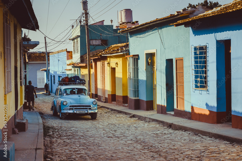 Old American car in the historic streets of Trinidad
