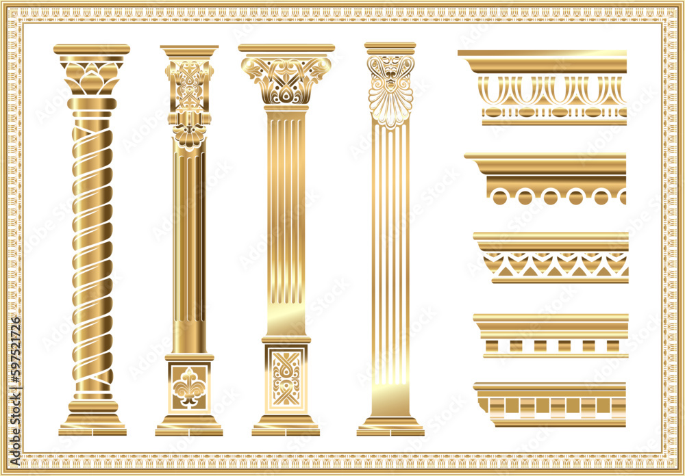Obraz premium Set of silhouettes classic vintage golden capitals