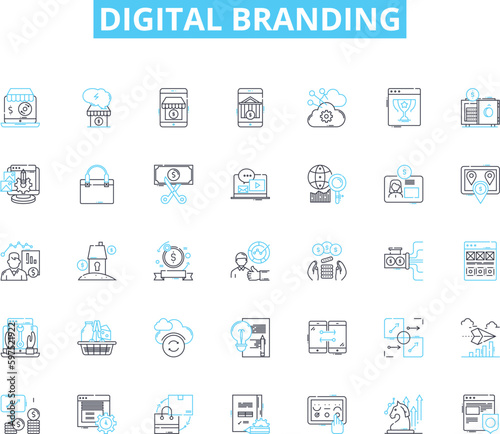 Digital branding linear icons set. Identity, Voice, Reputation, Visibility, Perception, Consistency, Differentiation line vector and concept signs. Messaging,Storytelling,Engagement Generative AI