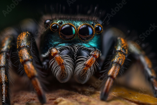 Macro shot of Phidippus regius spider. Ai generative © mualtry002
