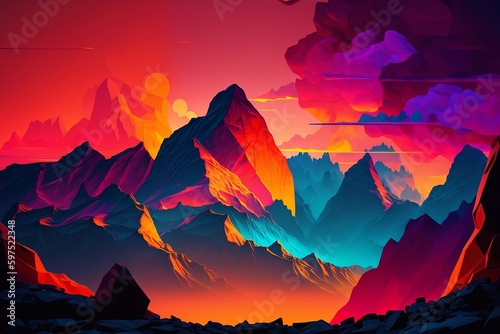 Abstract bright mountains and sunset © Vladyslav  Andrukhiv