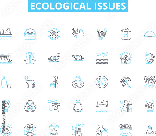 Ecological issues linear icons set. Climate change, Pollution, Deforestation, Biodiversity, Sustainability, Carbon footprint, Renewable line vector and concept signs. Generative AI