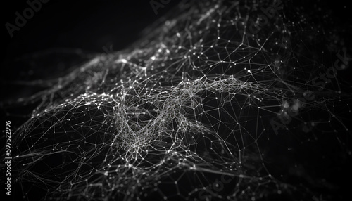 Glowing spider web on dark abstract backdrop generated by AI
