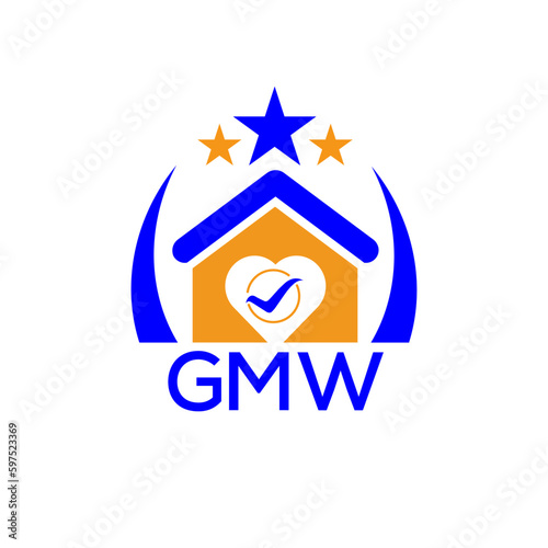 GMW House logo Letter logo and icon. Blue vector image on white background. KJG house Monogram home logo picture design and best business icon. 
 photo