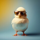 Chicken in sunglasses on a light background