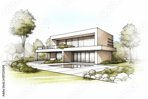 Architectural project exclusive detached house.. sketch of house. Generative AI