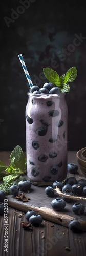 Tasty blueberry shake: a healthy shake with blueberries (Generative AI)