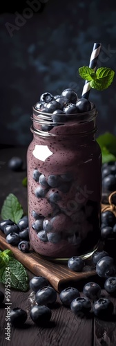 Tasty blueberry shake: a healthy shake with blueberries (Generative AI)