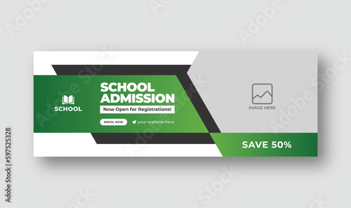 Back to school admission Facebook cover, horizontal web banner template