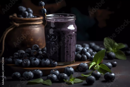 Tasty blueberry shake: a healthy shake with blueberries (Generative AI)