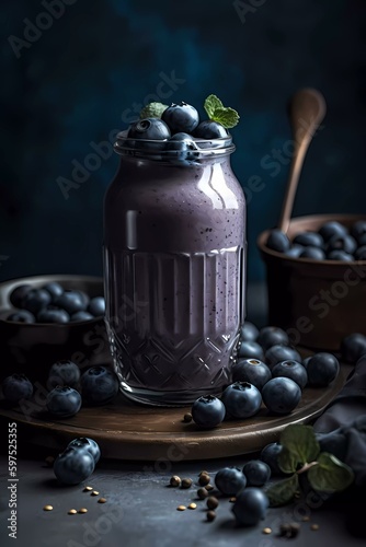 Tasty blueberry shake: a healthy shake with blueberries (Generative AI)