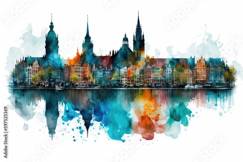 Amsterdam Watercolor Panorama