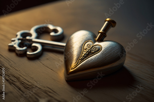 Padlock and heart-shaped key for Mother's Day or Mother's Day, which is a commemorative date that annually honors the maternal family figure and motherhood.