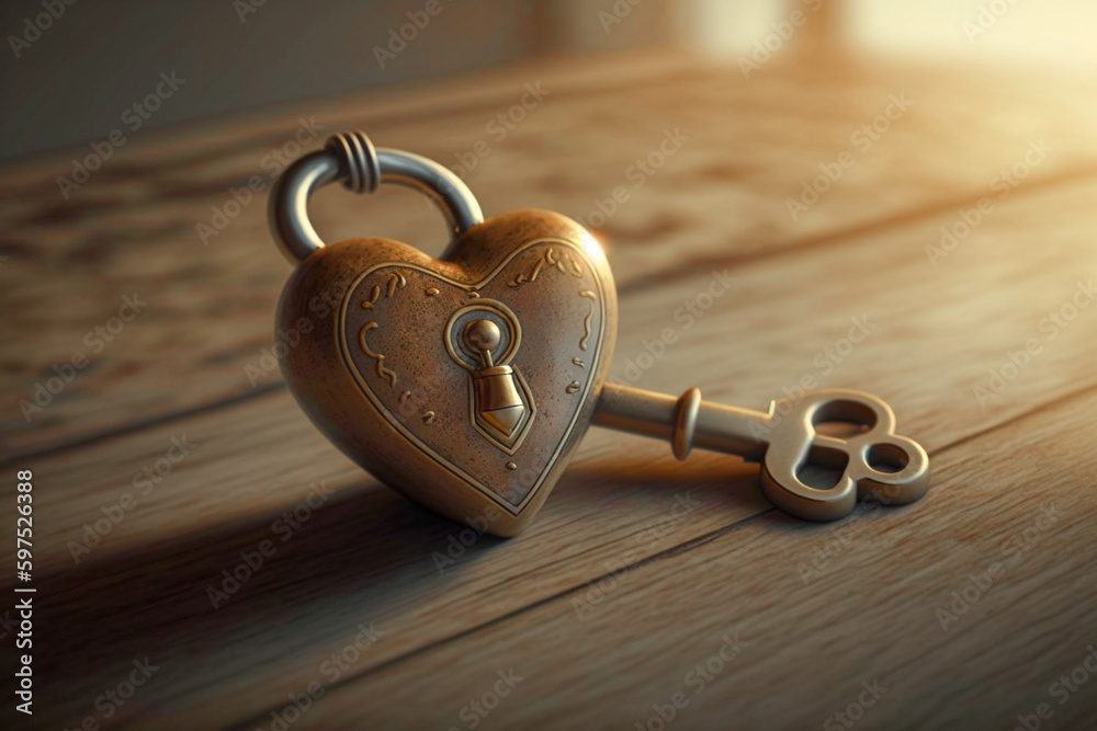 Padlock and heart-shaped key for Mother's Day or Mother's Day, which is a commemorative date that annually honors the maternal family figure and motherhood. Padlock and heart-shaped key for Mother's Day or Mother's Day, which is a commemorative date that annually honors the maternal family figure and motherhood.