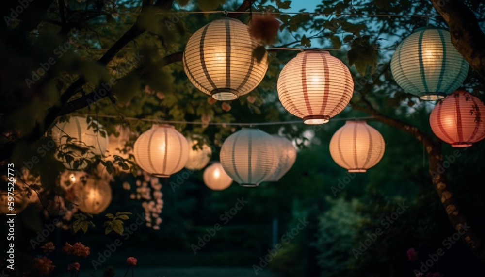 Glowing paper lanterns illuminate traditional Chinese festival generated by AI