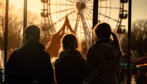 Silhouettes of families enjoying carnival games together generated by AI