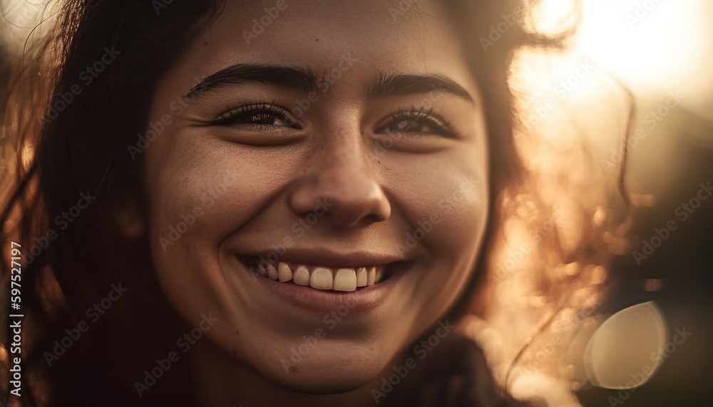 Young woman smiling with confidence in nature generated by AI Young woman smiling with confidence in nature generated by AI