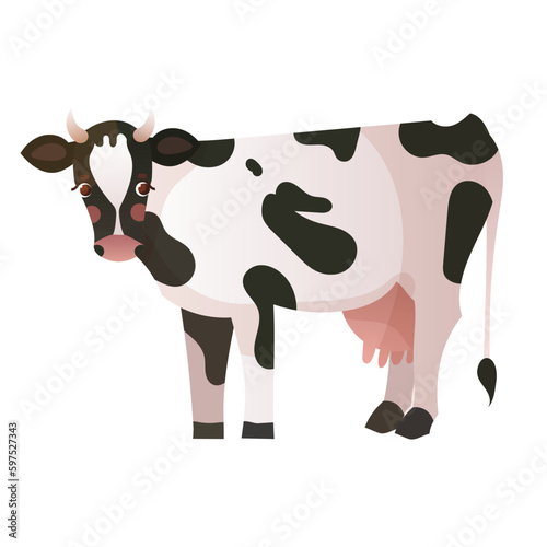 Cow. Cute cow standing on white background. Vector illustration