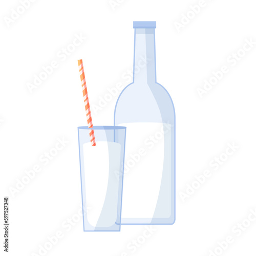 Bottle and glass with milk. Milk icons. Vector illustration