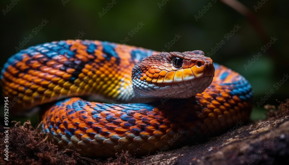 Poisonous viper spiral pattern on snakeskin close up generated by AI Poisonous viper spiral pattern on snakeskin close up generated by AI