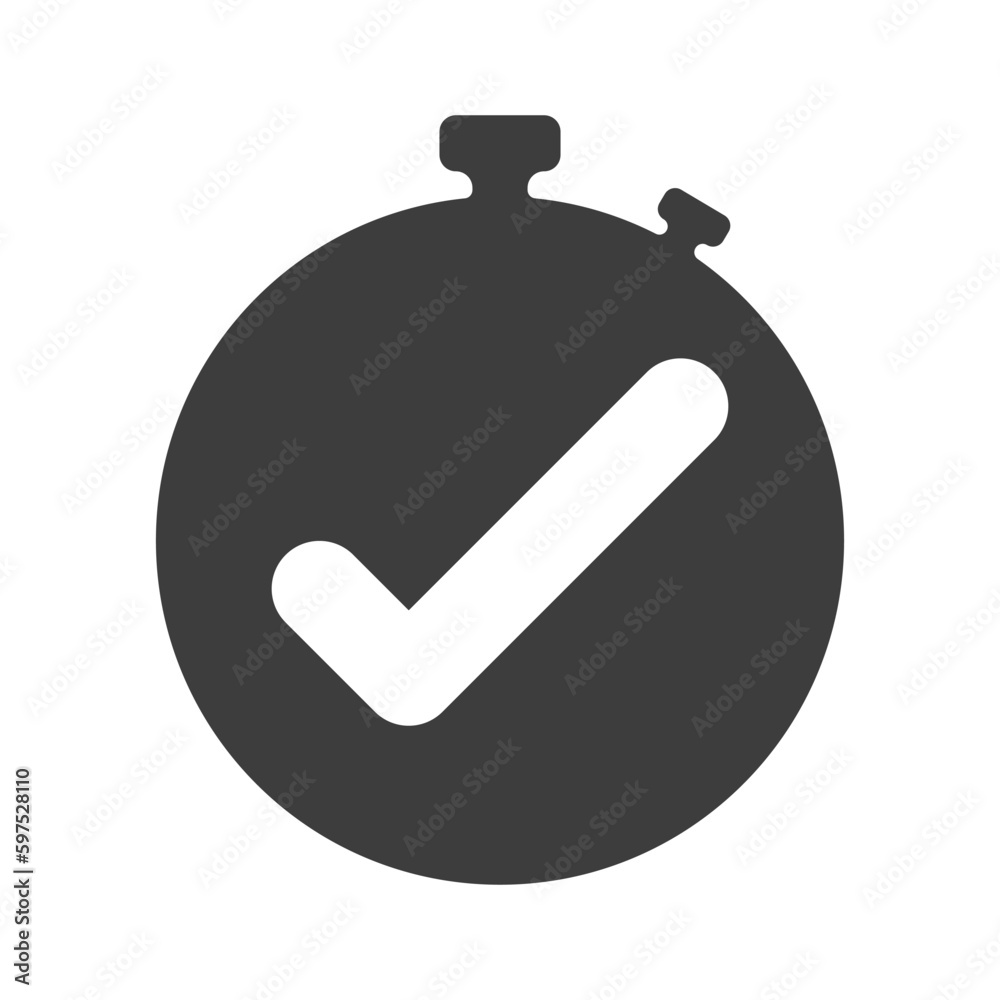 Obraz premium Stopwatch with tick vector. Timer icon with a check mark. Ready vector icon.