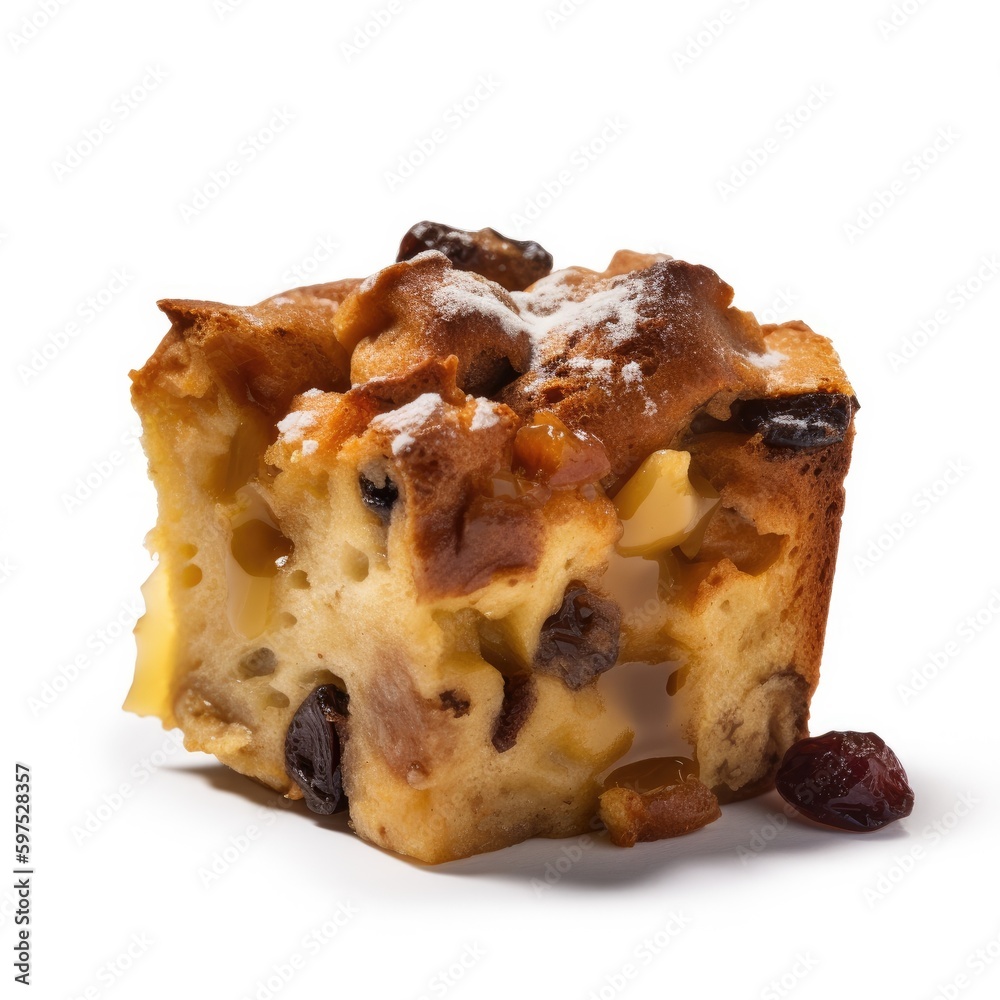 Bread Pudding Isolated on White. Generative AI Bread Pudding Isolated on White. Generative AI