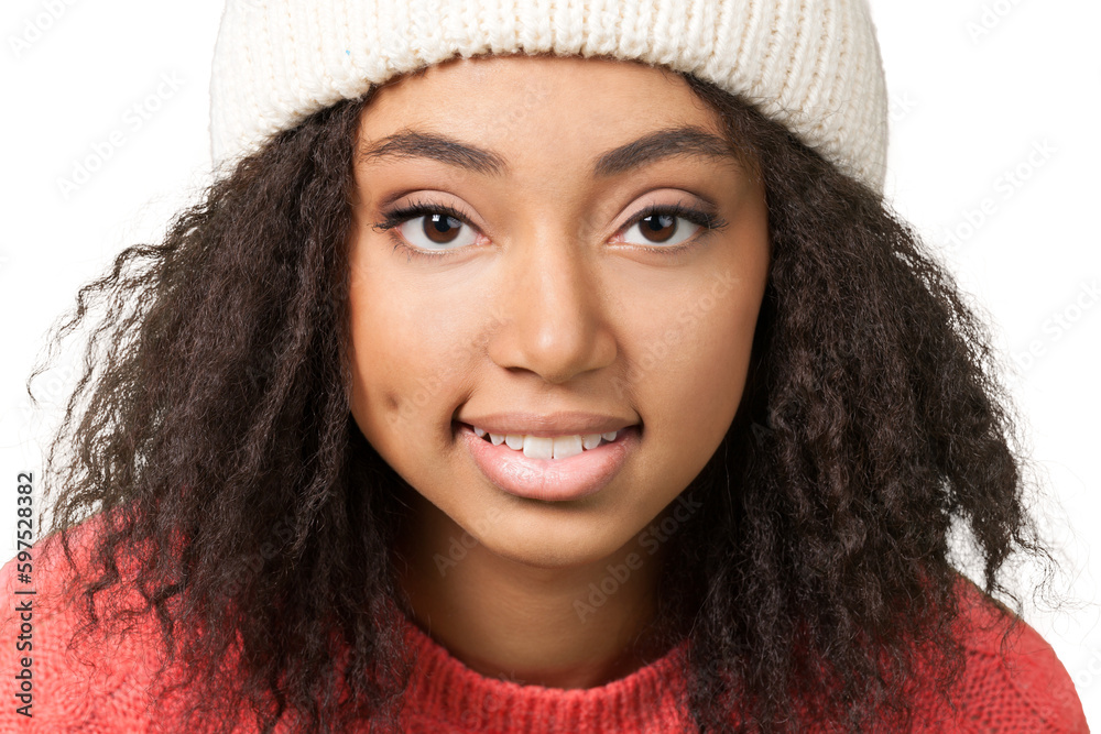 African American Woman in Winter Cap - Isolated African American Woman in Winter Cap - Isolated