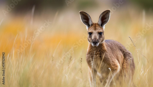 Fluffy wallaby grazing in green meadow outdoors generated by AI