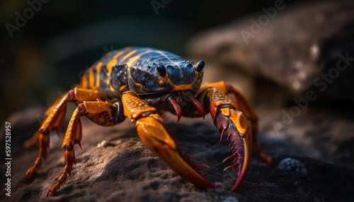 Small yellow crab crawls on wet sand generated by AI © Jeronimo Ramos