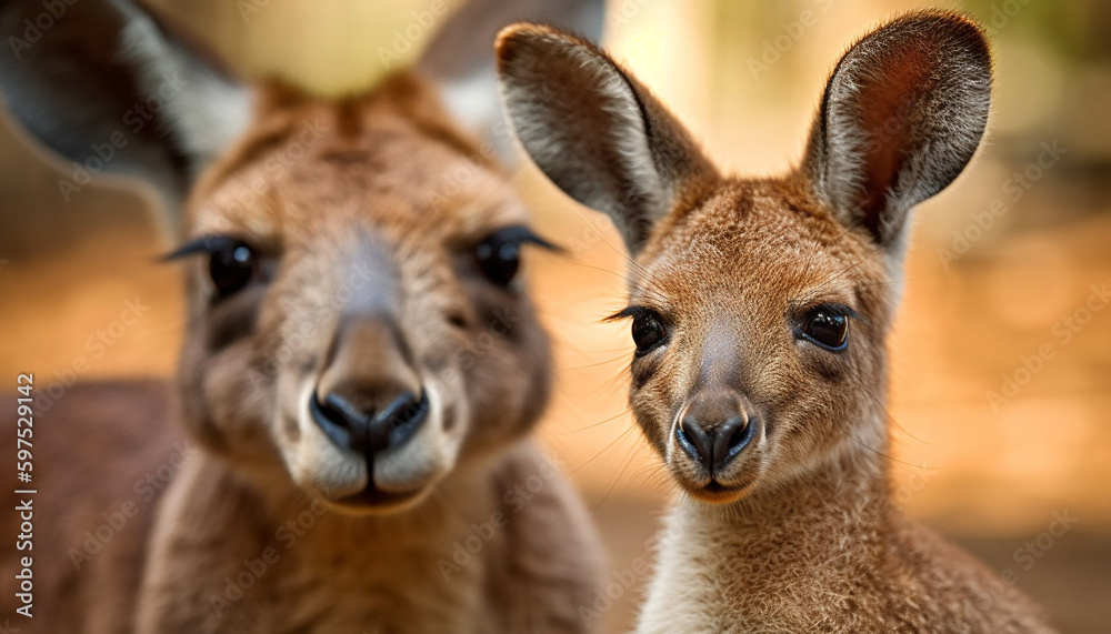 Fototapeta premium Cute young alpaca looking at camera outdoors generated by AI