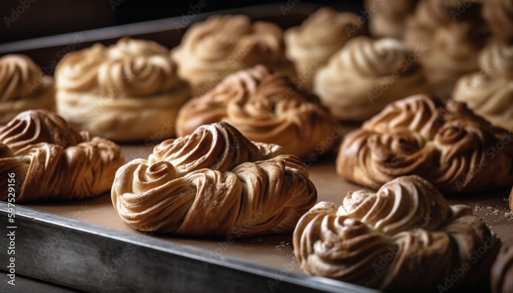 Freshly baked homemade French pastries in a row generated by AI