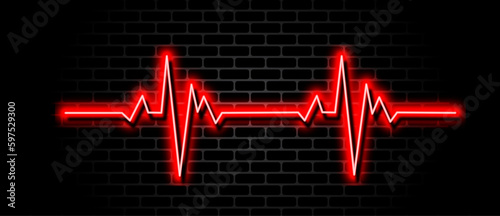 glowing heart beat icon isolated on brick wall,neon style.glowing  shapes sign.
