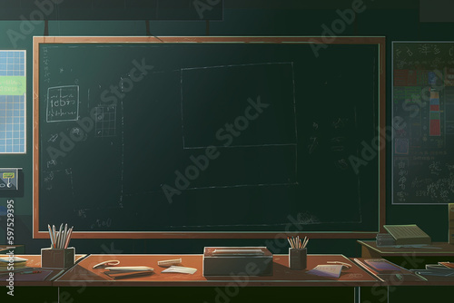 Green slate blackboard With a Cartoon Style Generative AI