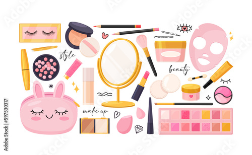 Set of cute make up elements collection